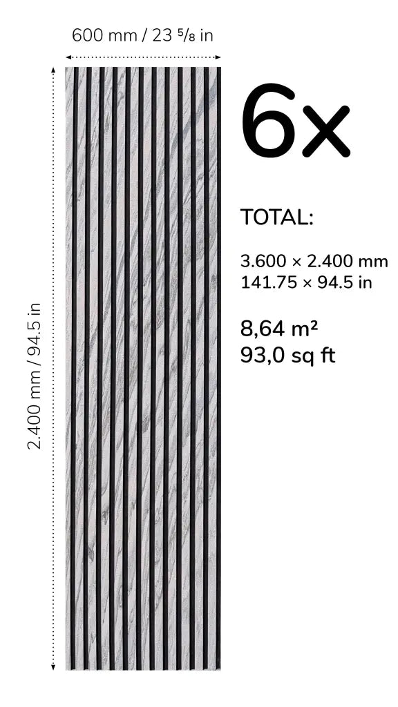 Set Bookmatching da 6 pannelli acustici Slate-Lite ARCTIC WHITE, 240 × 60 cm